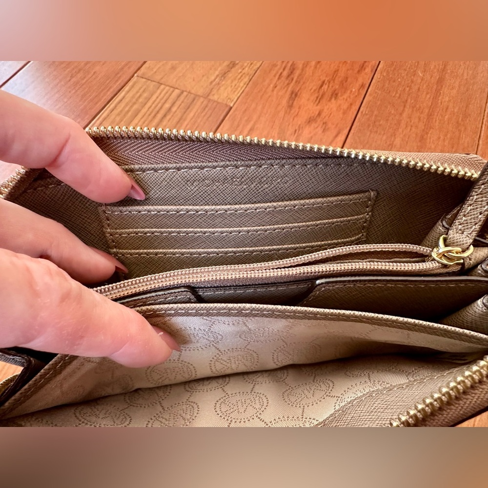 Michael Kors Saffiano Leather Taupe Wristlet Clutch - Picture 8 of 9